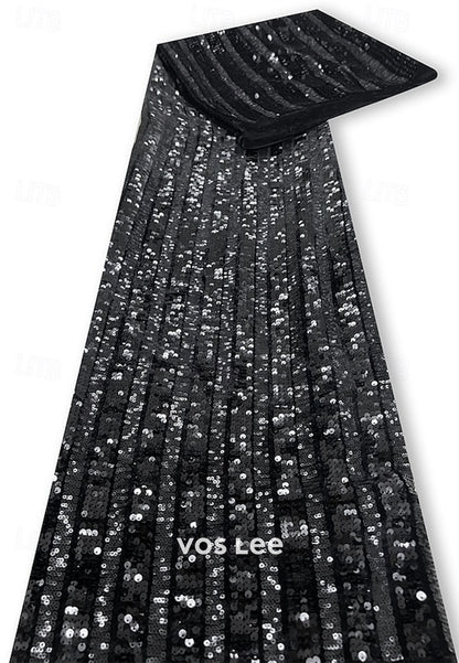 Elegant Sequined Long Sleeve V Neck Satin A-Line Evening Gown