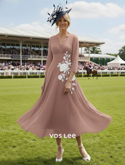 Blush Pink Chiffon Midi Dress with White Floral Embroidery | Kentucky Derby & Wedding Guest Outfit