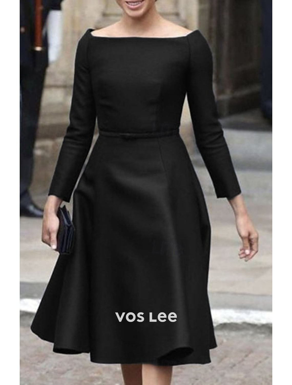 Luxury Navy Blue Mother of the Groom Dress | Satin Boat Neck Tea-Length A-Line for Formal Events