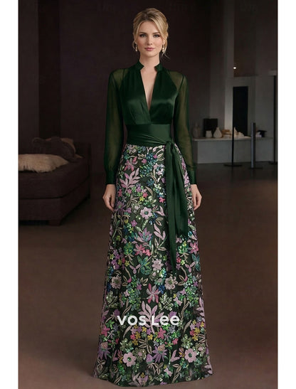 Emerald Green A-Line Gown – Chiffon Long Sleeve Formal Dress