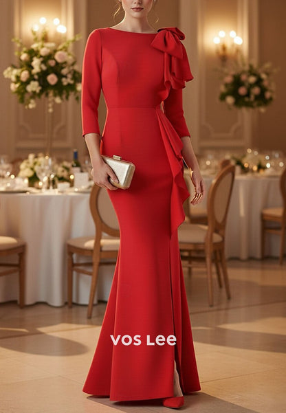 Elegant 3_4 Length Sleeve Boat Neck Mermaid Evening Gown