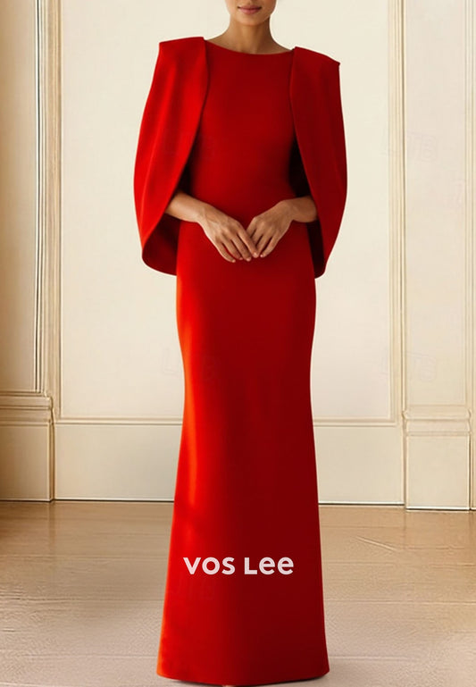 Elegant O-Neck Cape Sleeves Sheath Formal Dress Mother Dress