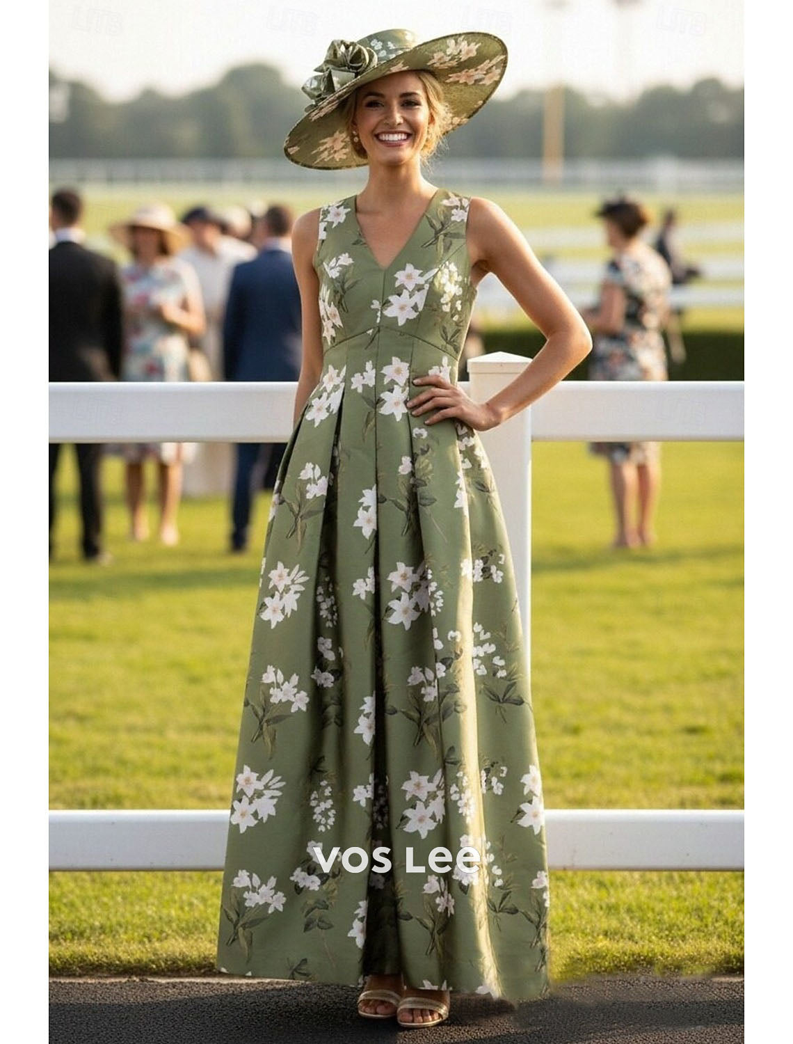 Green Floral Print V-Neck Maxi Dress | Kentucky Derby & Wedding Guest Formal Gown