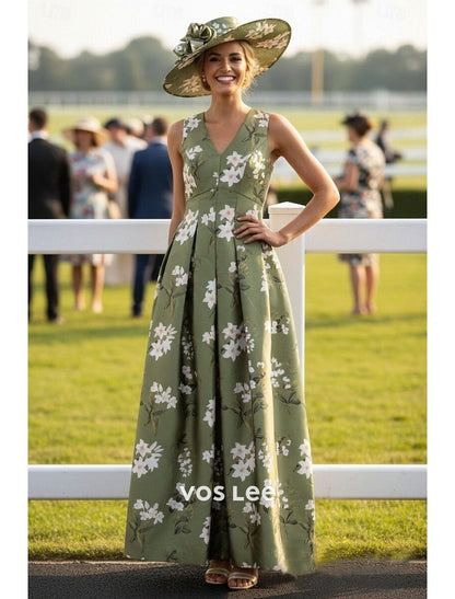Green Floral Print V-Neck Maxi Dress | Kentucky Derby & Wedding Guest Formal Gown