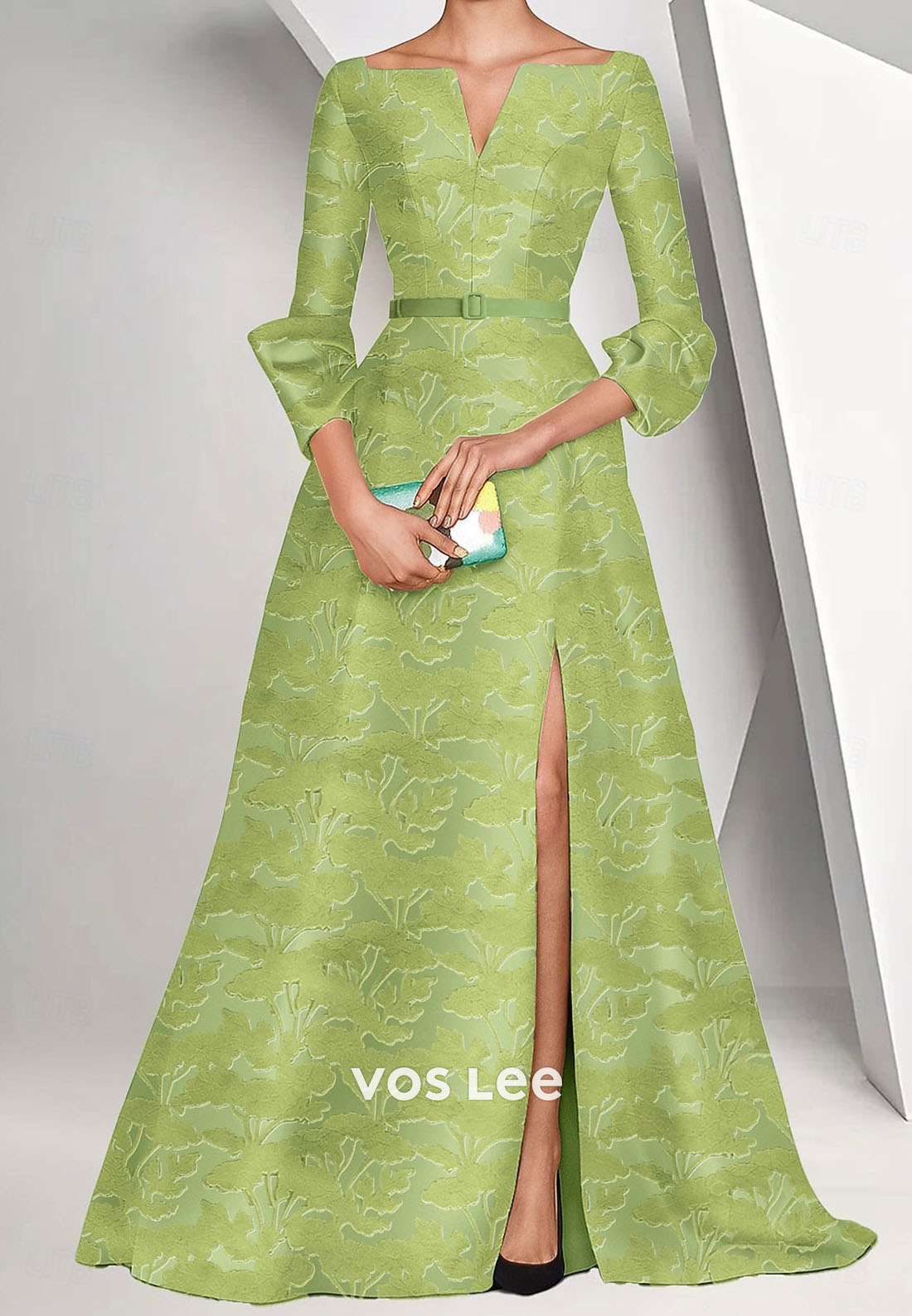 A-Line Long Sleeves Formal Dress Split eveming Dress