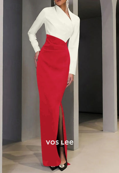 Asymmetrical Neck Long Sleeve Ruched Mermaid Evening Dresses with Side Split
