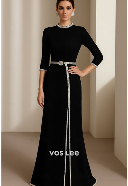Elegant Red Mother of the Bride Dress | Pearl Trimmed Formal Gown with Slit