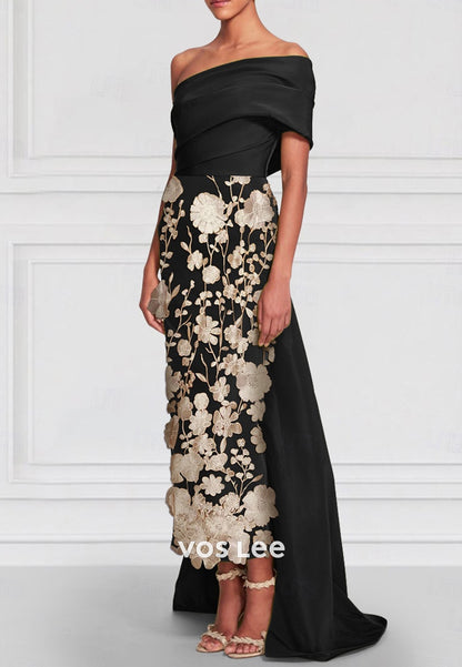 Simple & Casual One Shoulder Appliques Pleated Mermaid Evening Dresses