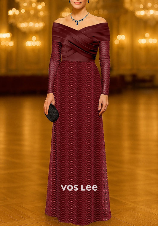 Glitter Sequins Elegant Off Shoulder Long Sleeve Sheath  Evening Gown