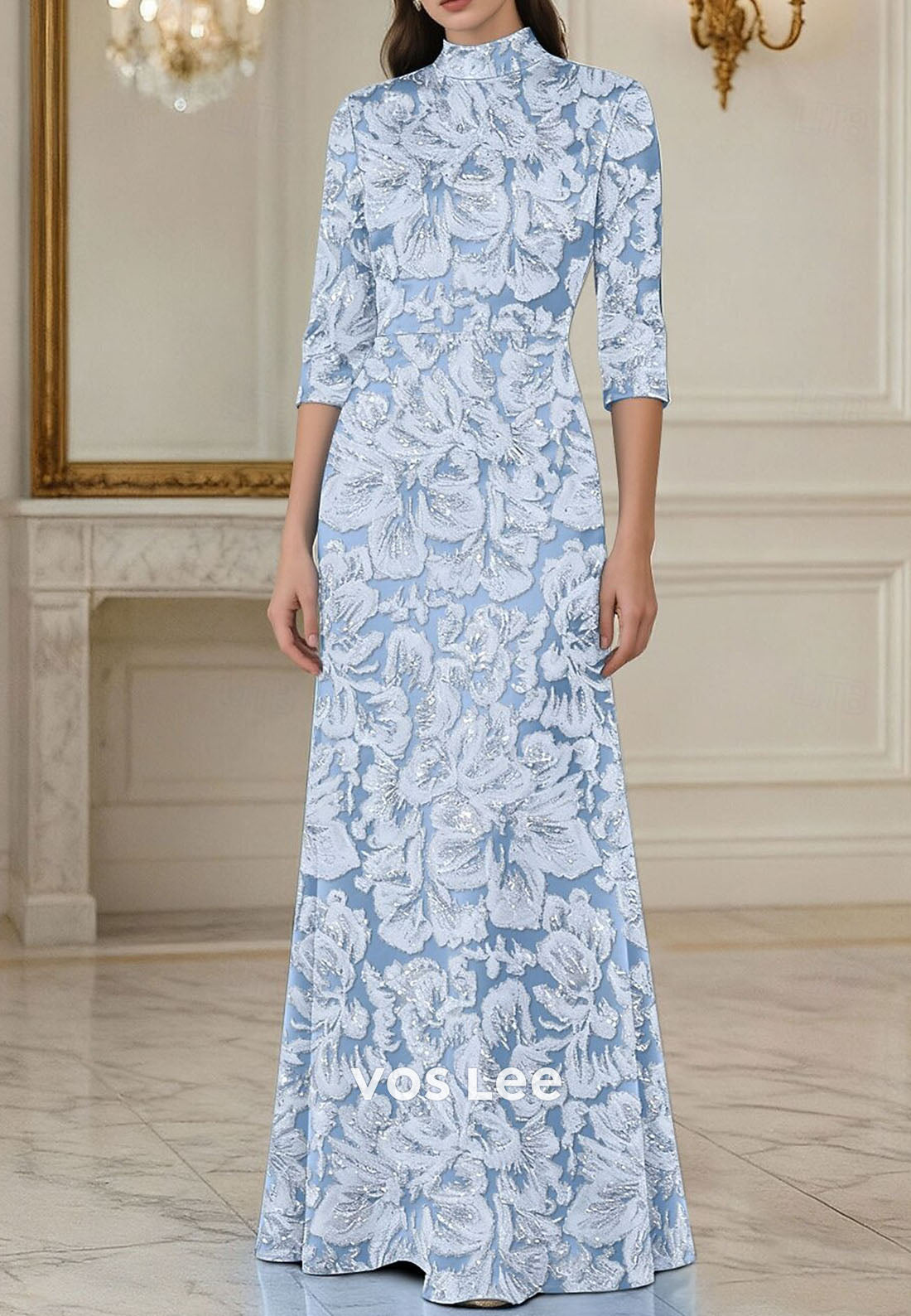 Exquisite Fully Embroidery Long Sleeve High Neck A-Line Floor Length Evening Gown&nbsp;&nbsp;