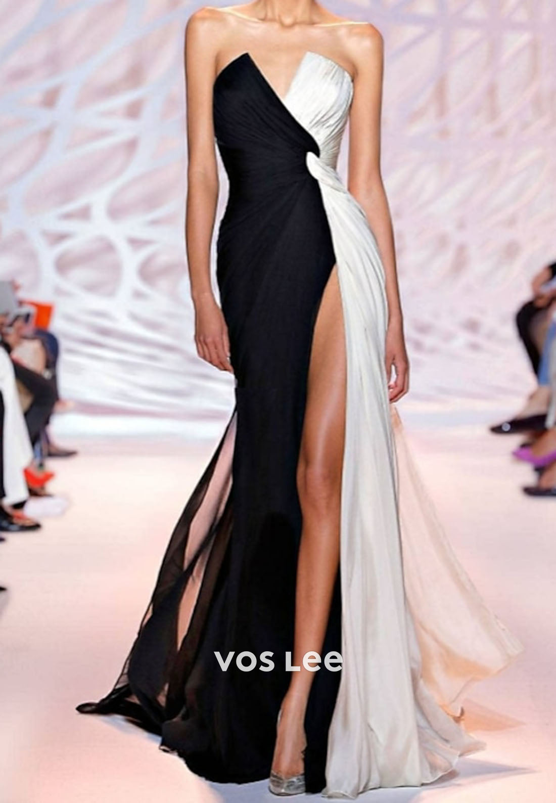 Sweetheart Color blocking Split Evening Dress Chiffon Sheath Formal Gowns