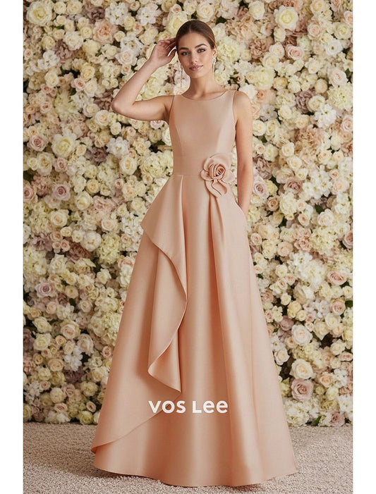 Asymmetrical Ruffle Satin Evening Gown Mother of Guest Dress
