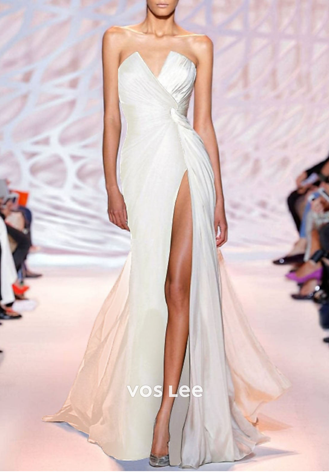 Sweetheart Color blocking Split Evening Dress Chiffon Sheath Formal Gowns