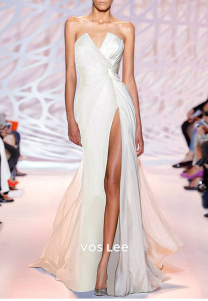 Sweetheart Color blocking Split Evening Dress Chiffon Sheath Formal Gowns