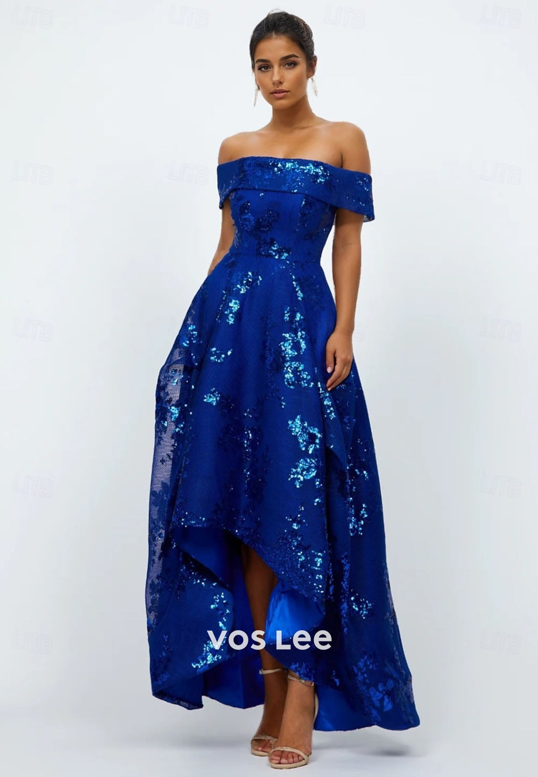 Elegant Glittering Slteeveless Off Shoulder A-Line Ankle Length Beaded Formal Dresse