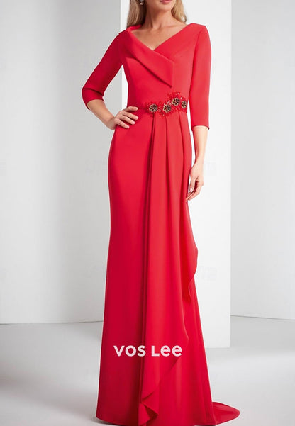 Long Sleeves Floral Embossed Formal Pleated Evening Dress  with Sweep Train