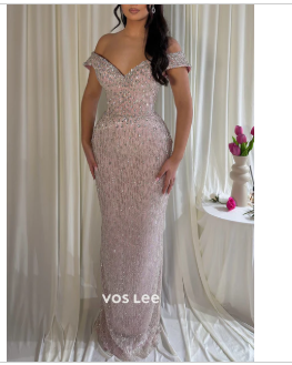 Pink Sequin Off-Shoulder Evening Gown | Formal Beaded Maxi Dress