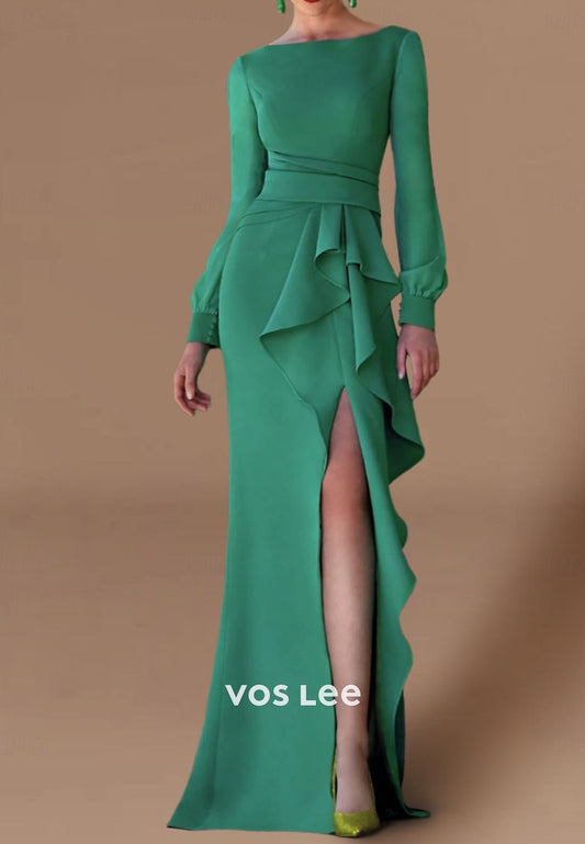 Fashion Long Sleeves Empire Waist Mermaid Evening Dress with Side Split
