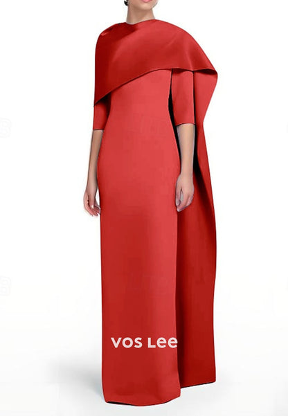 Elegant 3_4 Length Sleeve Column Formal Dress with Slit Shawl