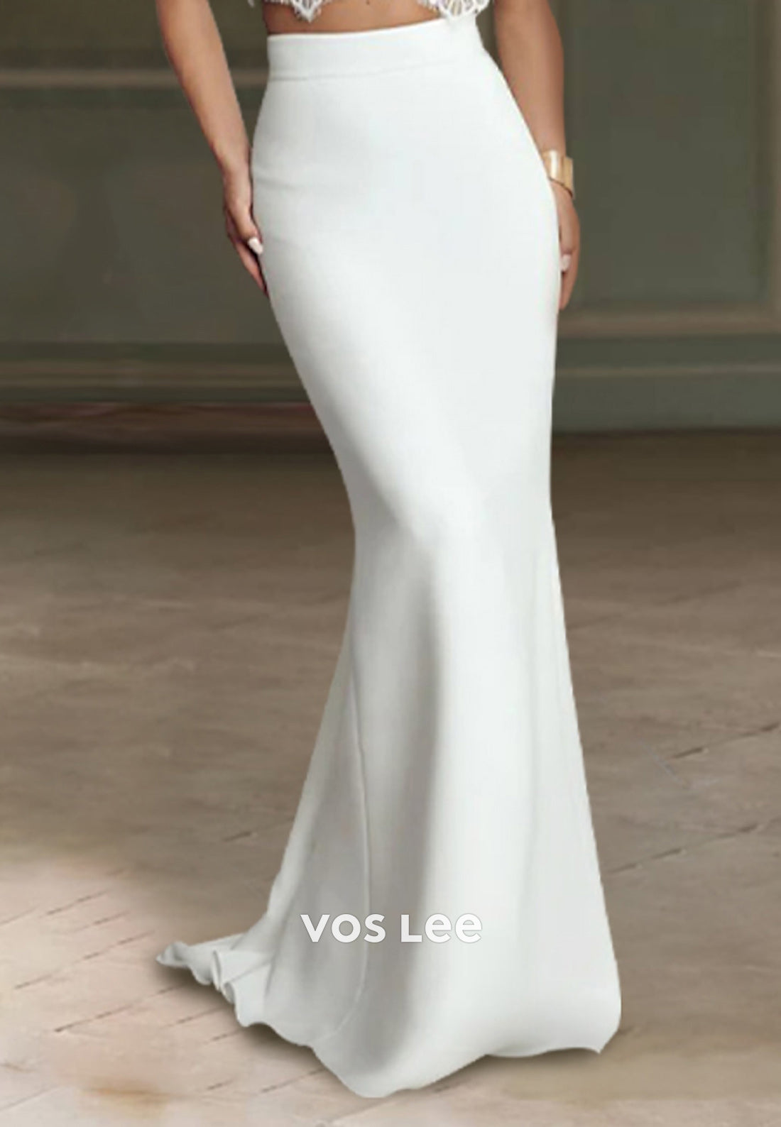 Two Pieces Illusion Neck Appliques Lace Floor-Length Sleek Mermaid Wedding Dresses