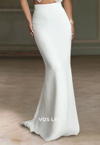 Two Pieces Illusion Neck Appliques Lace Floor-Length Sleek Mermaid Wedding Dresses