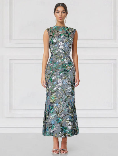 Fully Appliques Scoop Sleeveless Appliques Embellished Evening Dresses