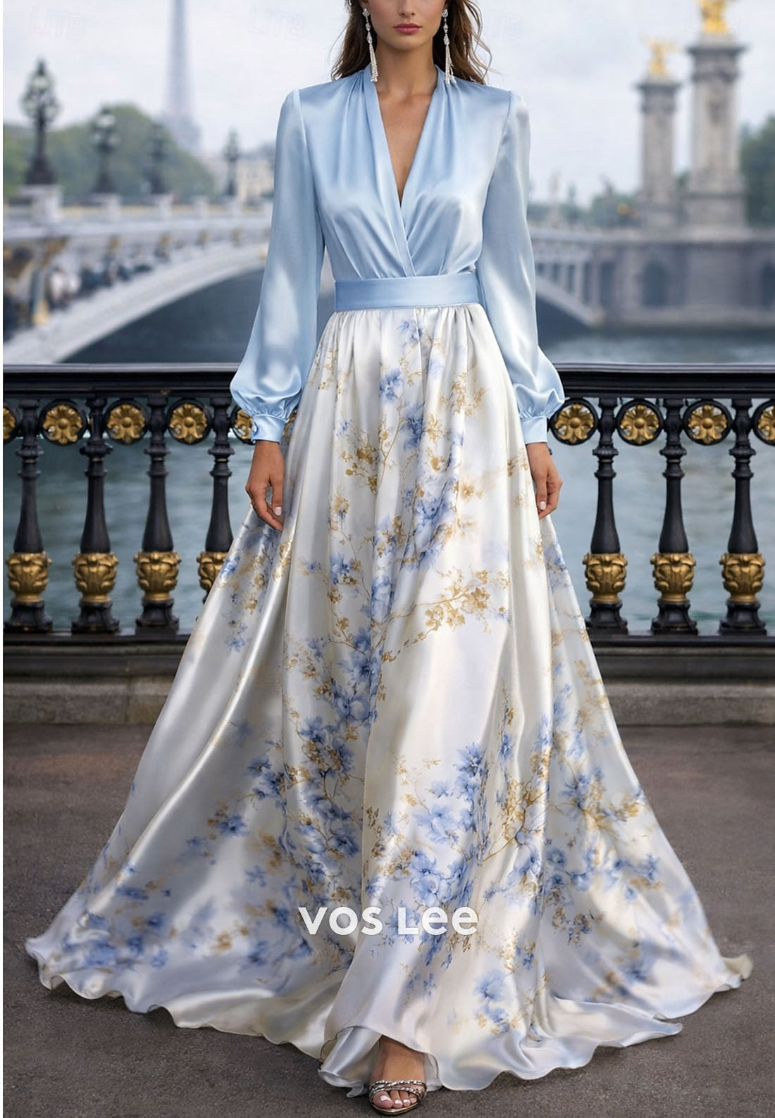 Elegant V-Neck Long Sleeve Formal Dress for Wedding Guests