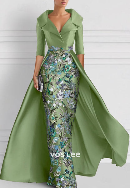 Elegant & Luxurious V Neck Embroidery Sequined Mermaid Evening Dress