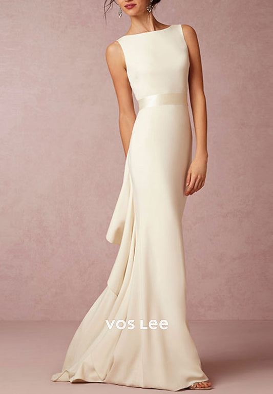 Gorgeous & Charming  Scoop Pleated Beach Mermaid Wedding Dresses with Sweep Train