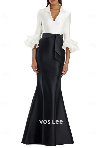 Chic & Modern V Neck Half Sleeve Trumpet Floor-Length Pleated Evening Dresses