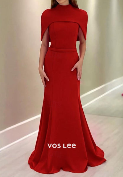 Capelet Mermaid Evening Gown – High Neck Formal Dress for Mother of the Bride