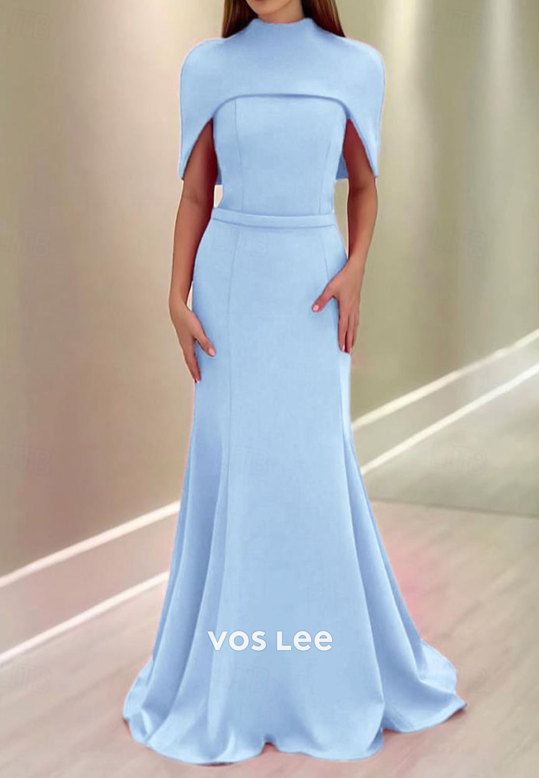 Capelet Mermaid Evening Gown – High Neck Formal Dress for Mother of the Bride