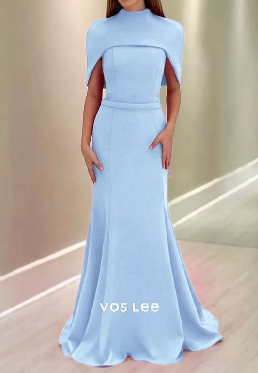 Capelet Mermaid Evening Gown – High Neck Formal Dress for Mother of the Bride