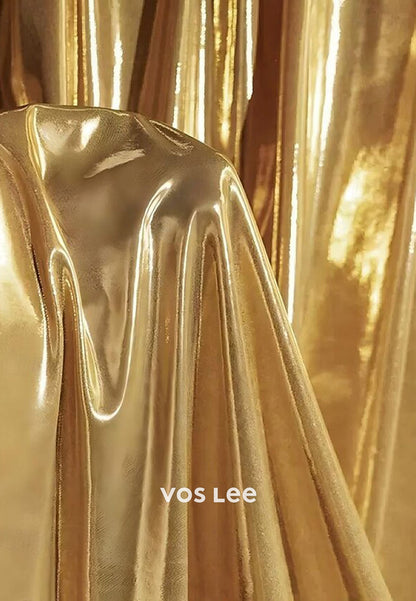 Black Satin Long Sleeves Sheath Evening Dress With Gold Leather Pleat Dress