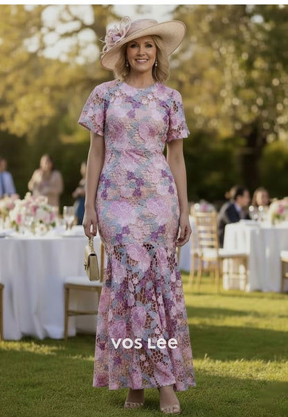 Pink Floral Lace Mermaid Dress | Mother of the Bride & Wedding Guest Formal Gown