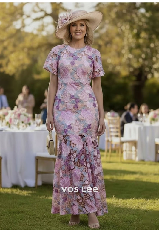 Pink Floral Lace Mermaid Dress | Mother of the Bride & Wedding Guest Formal Gown