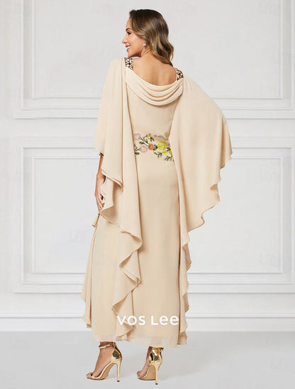 Sky Blue Cold-Shoulder Chiffon Maxi Dress | Floral Embroidery Flowy Formal Gown