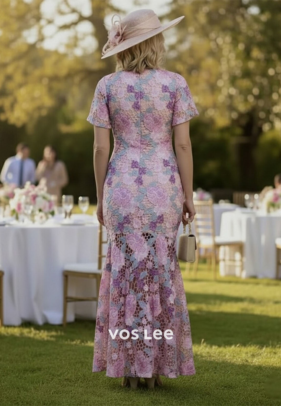 Pink Floral Lace Mermaid Dress | Mother of the Bride & Wedding Guest Formal Gown