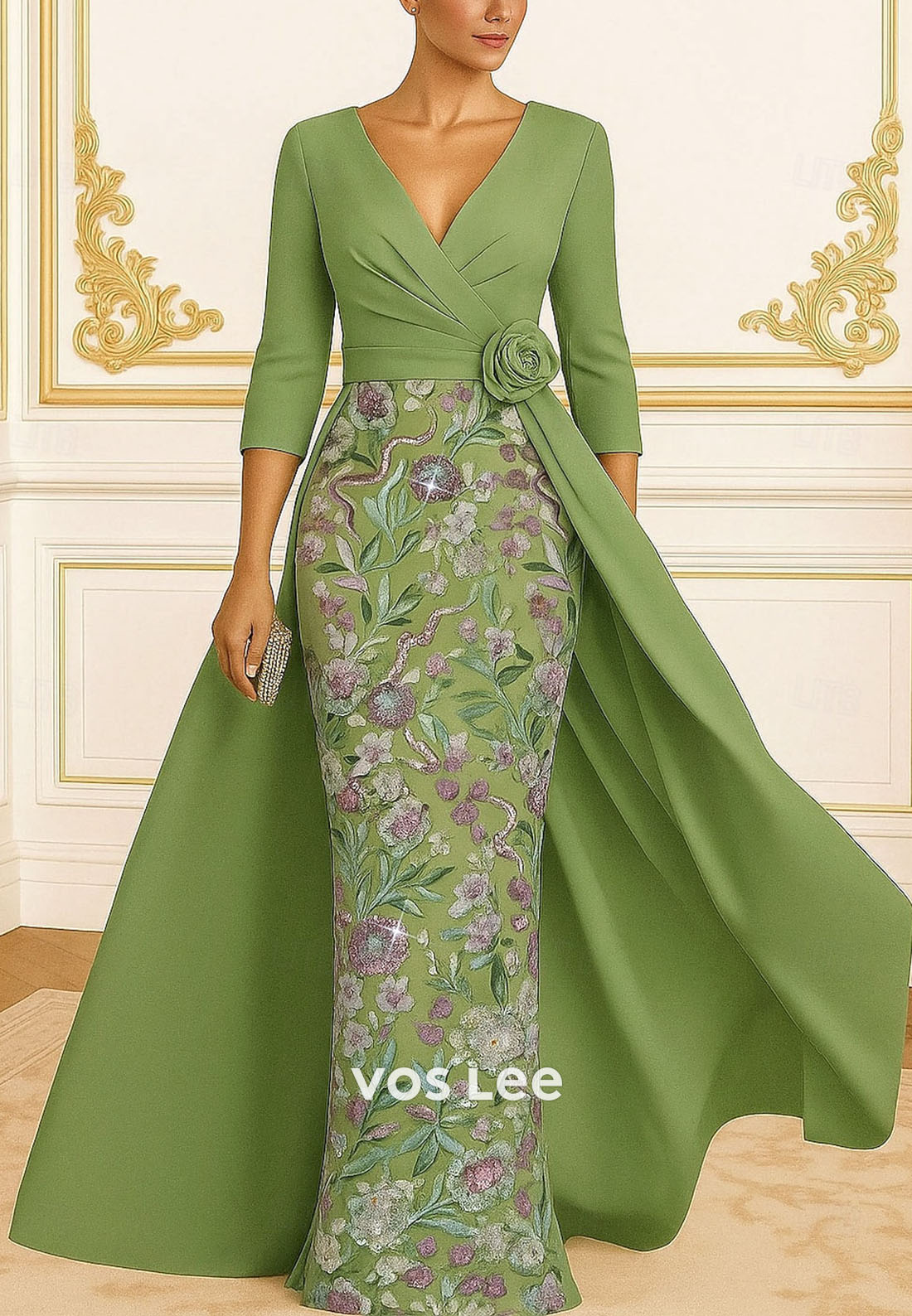 A-Line Sheath Satin Lace with Glitter Sequin Embroidery Floor Length Evening Gown Formal Dress