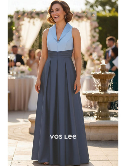 Light & Dark Blue Color Block Sleeveless Maxi Dress | Elegant Wedding & Evening Attire