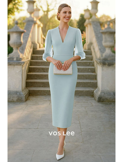 Lavender Sheath Wedding Guest Dress V-Neck Sheer Chiffon Sleeve Midi Dres