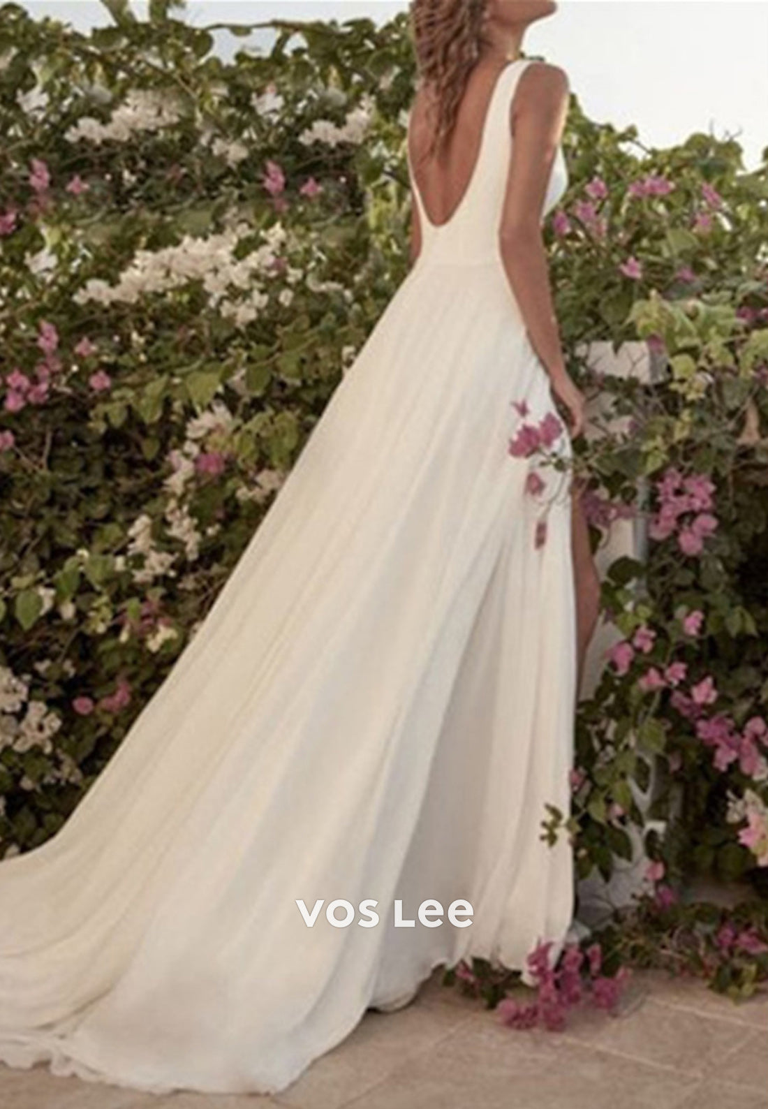 Gorgeous & Charming  A-Line Scoop Pleated Wedding Dresses with High Split