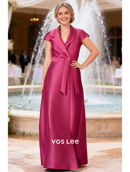 Fuchsia Pink Satin A-Line Maxi Dress | Elegant Wedding & Evening Attire