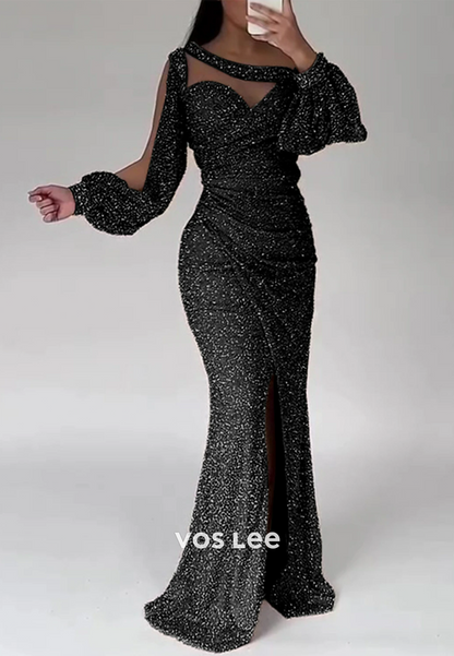 Glamorous & Dramatic Long Sleeves Sweetheart Mermaid Evening Dress with Split