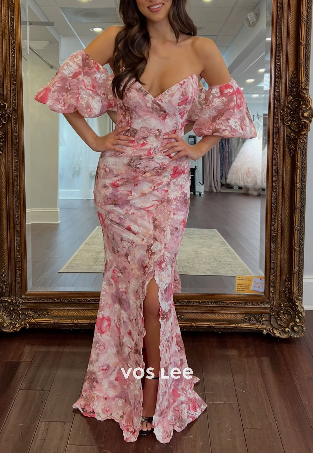 Gorgeous Sweetheart Floral Print Chiffon Prom Dress with Side Slit