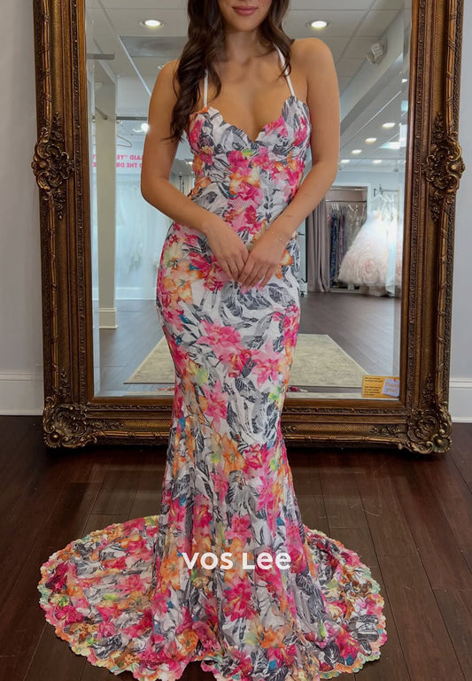 New Sweetheart Floral Print Long Mermaid Prom Dress