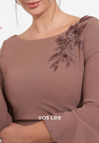 Bell Sleeves Scoop Beaded Embroidered Sheath Floor-Length Mother of Bride Dresses