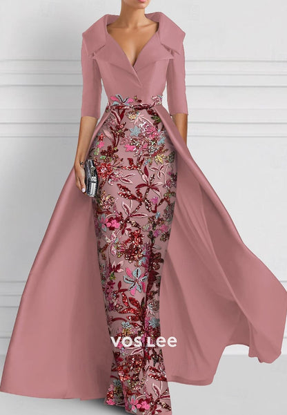 Elegant & Luxurious V Neck Embroidery Sequined Mermaid Evening Dress