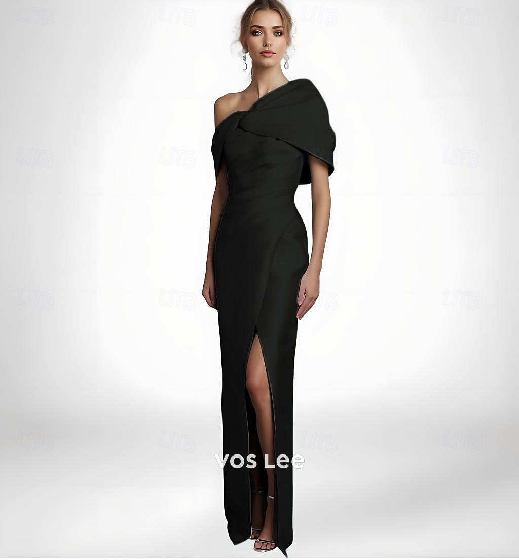 Elegant Long Evening Dress | Asymmetric Draped Neckline Party Gown