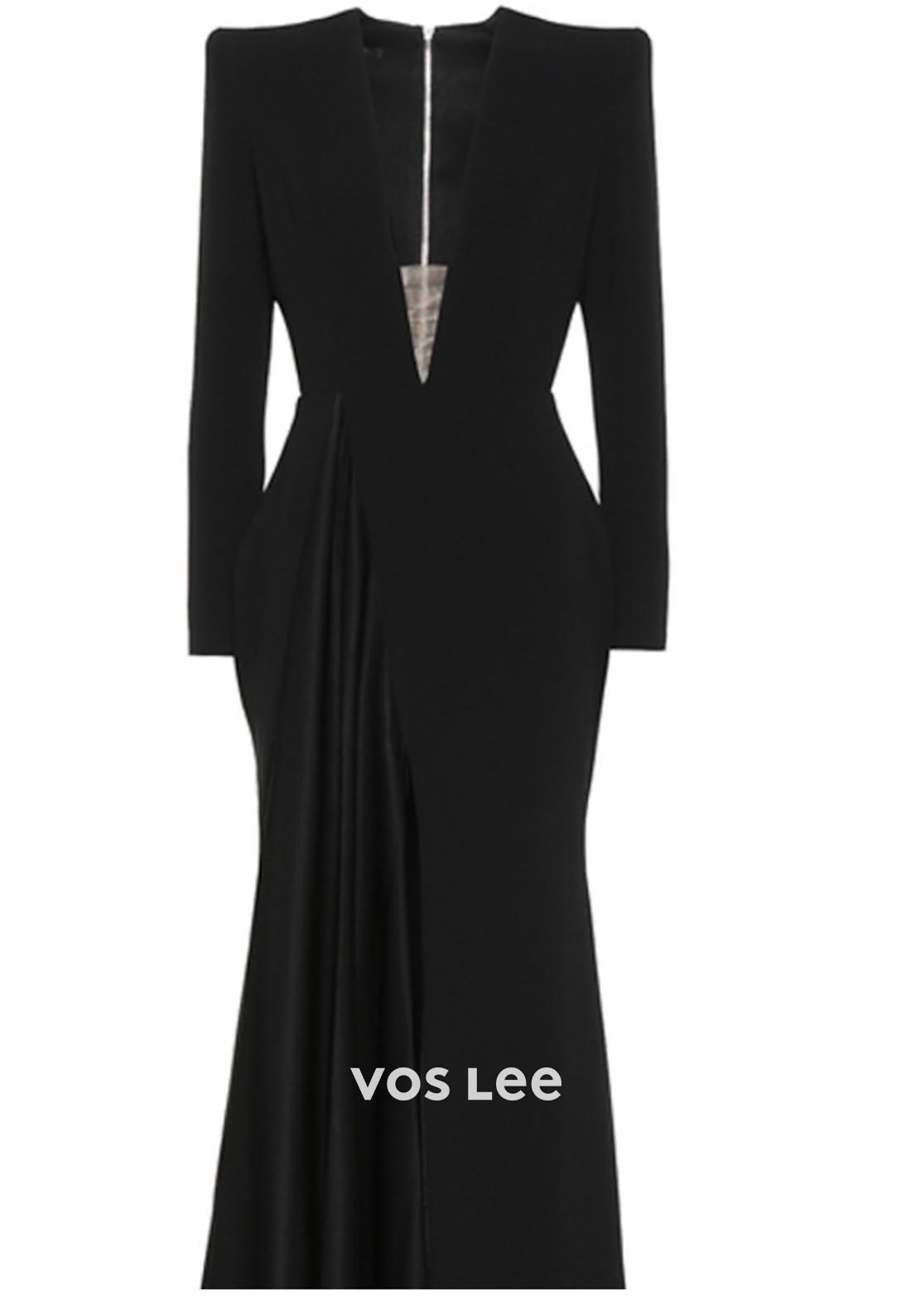 Glamorous & Dramatic A-Line Low V-Neck Pleated Evening Dress with High Slit